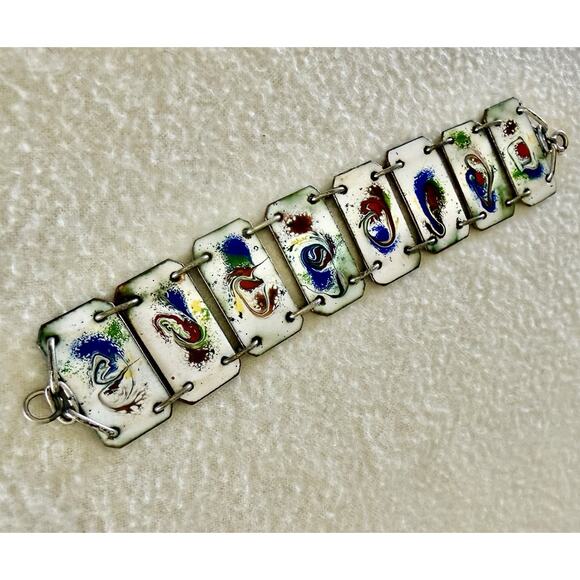 Vintage 8 Enamel Plaques of Abstract Paintings Souvenir Bracelet main image 2